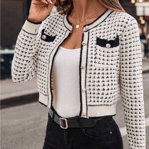 Chic Black and White Knit Cardigan